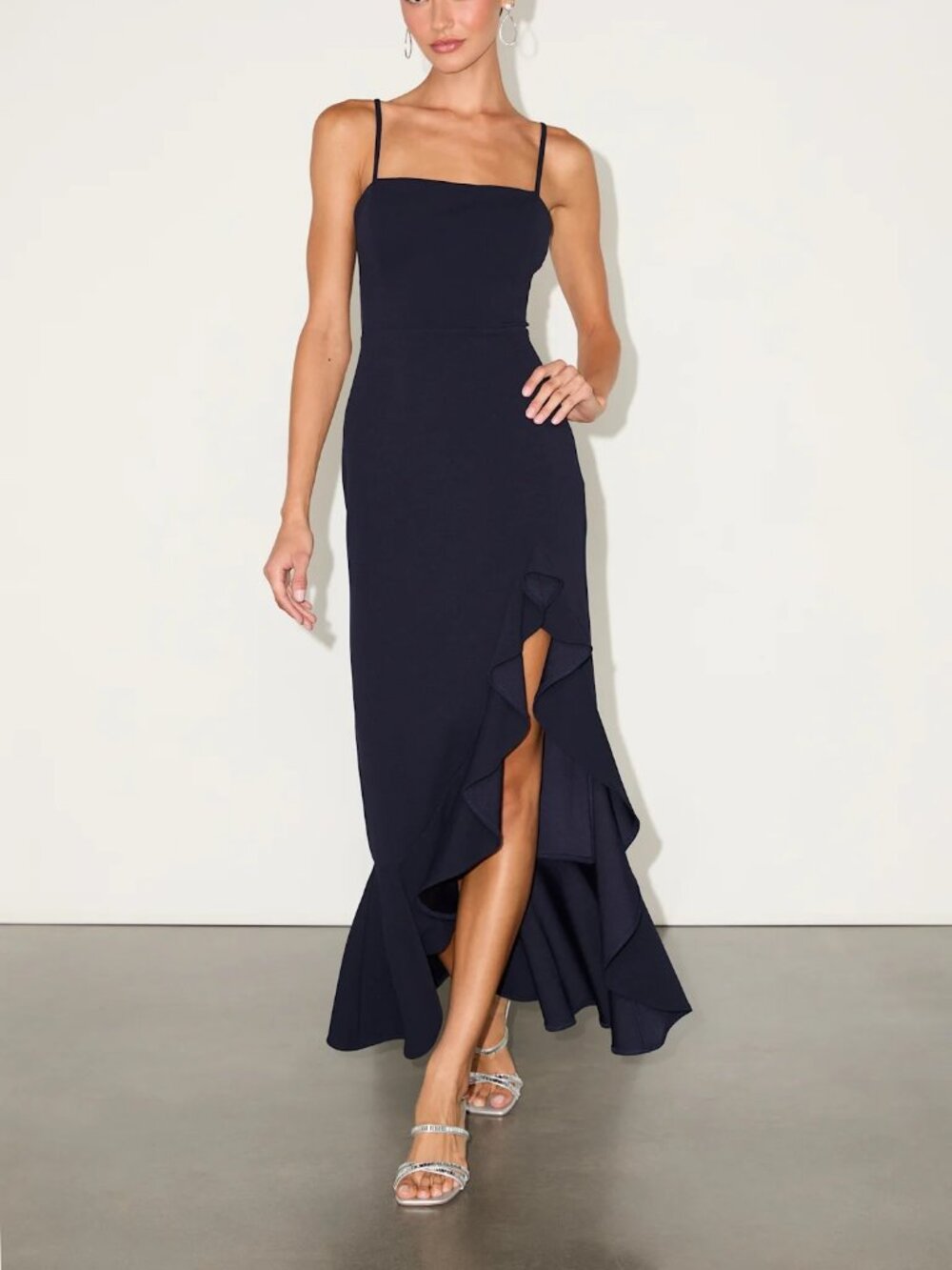 Lulus Iveta Navy Cutout Ruffled Sleeveless Midi Dress Size M